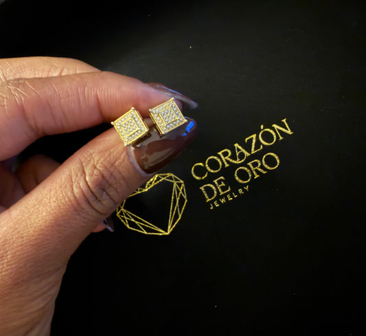 14K CZ Square Earrings