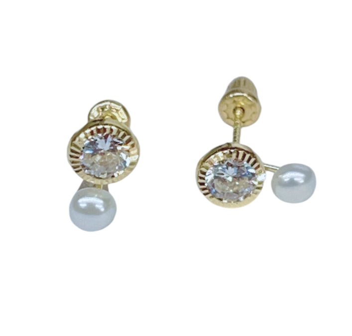 14K CZ Pearl Drop Stud Earrings
