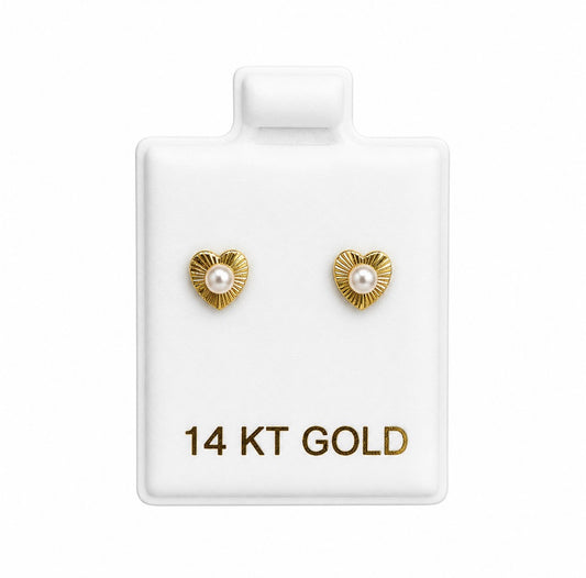 14K Pearl Heart Stud Earrings