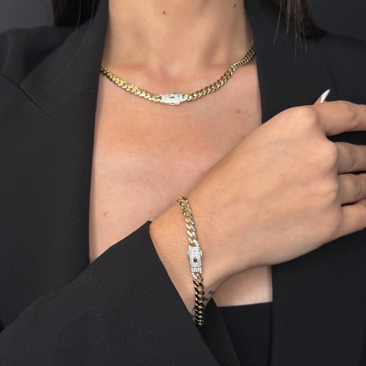 14K Hollow Monaci Chocker & Bracelet Set